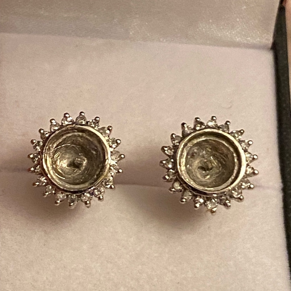 Vintage Diamond 14K White Gold Stud Earrings Jackets - Picture 4 of 12